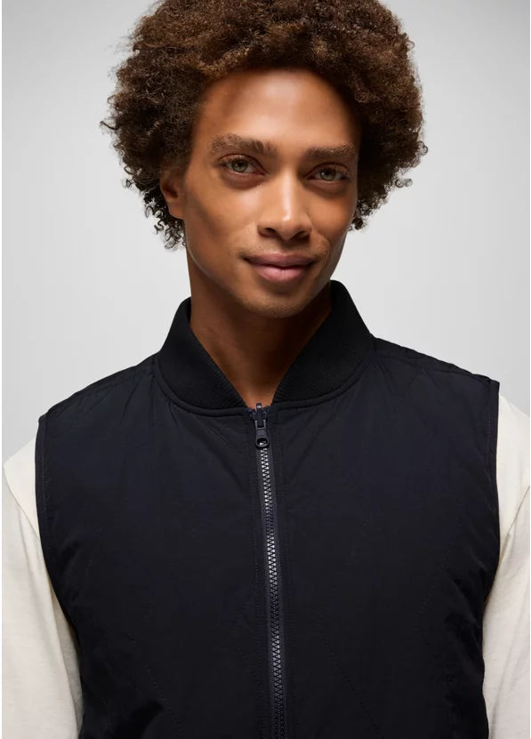 Prana Men's Encinitas Reversible Vest in Black - close up zipper