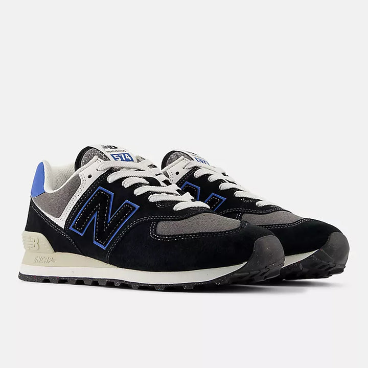 New Balance Unisex 574 Core Shoes - Black w Blue Agate 1