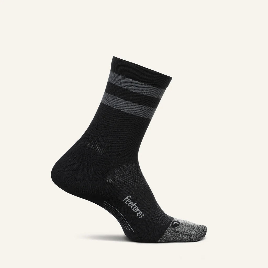 Feetures Elite Light Cushion Mini Crew Socks Blk High Top Stripe pic 1 - The Shoe Collective