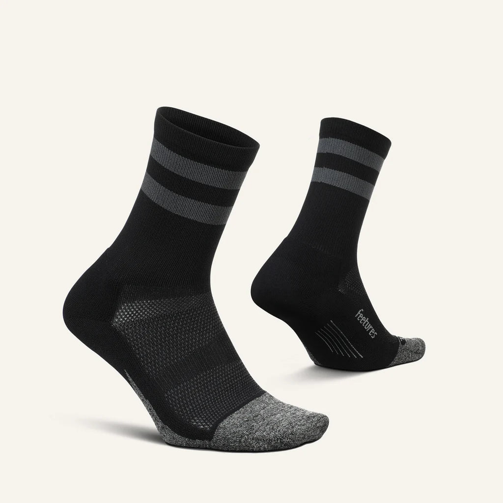 Feetures Elite Light Cushion Mini Crew Socks Blk High Top Stripe pic 2 - The Shoe Collective