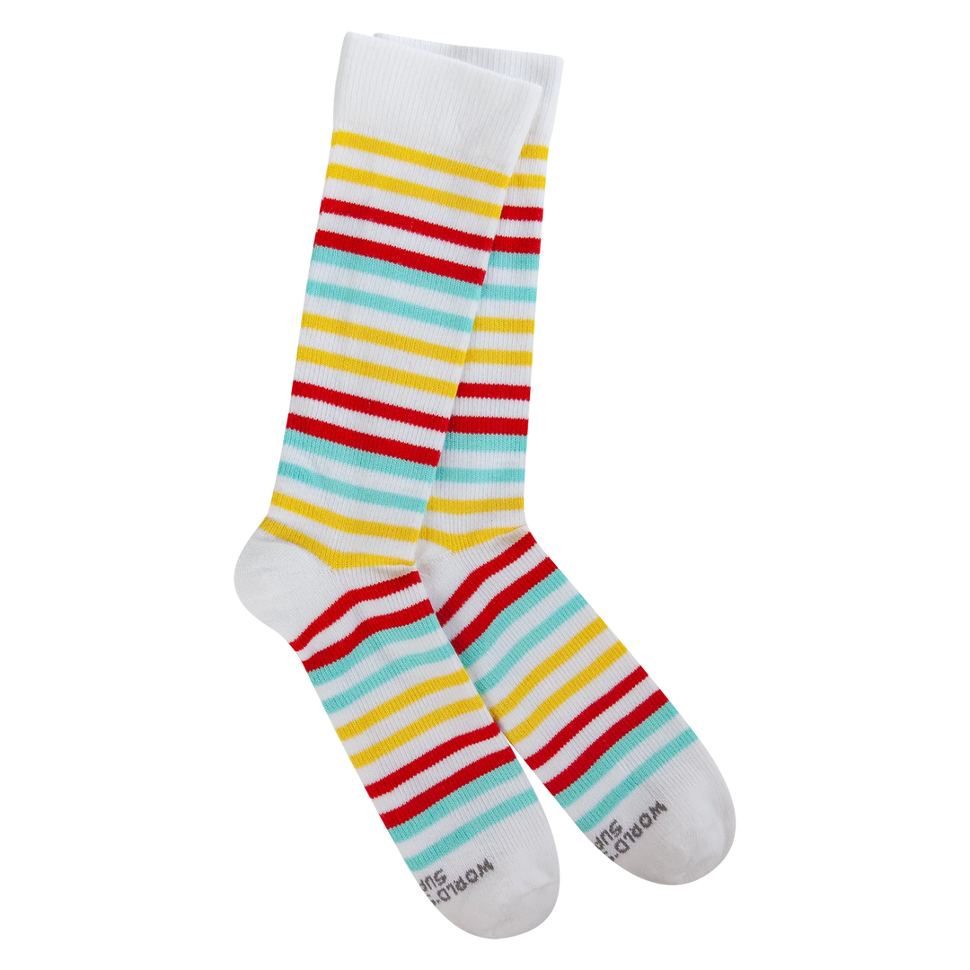 World’s Softest Sensitive Support Fit Fashion Crew Socks White Multi Stripe pic 1 - The Shoe Collective