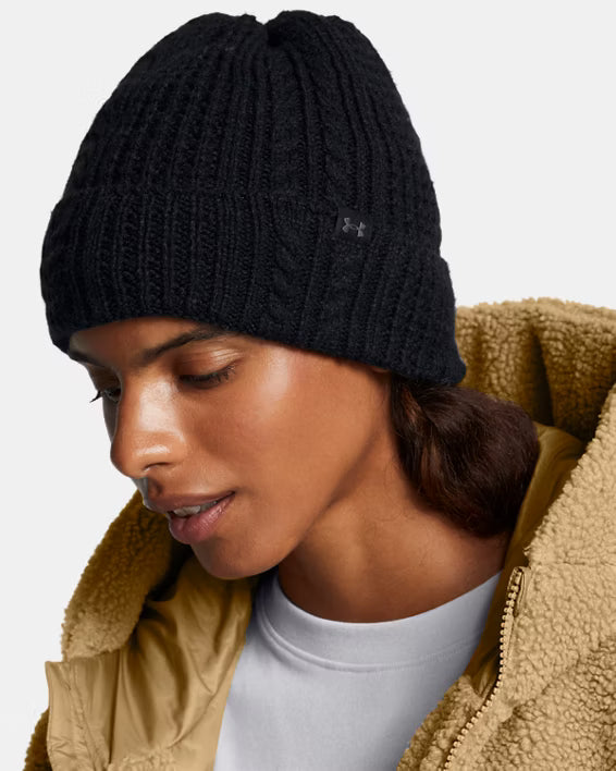 Ua Women's Halftime Cable Knit Beanie Black / Castlerock