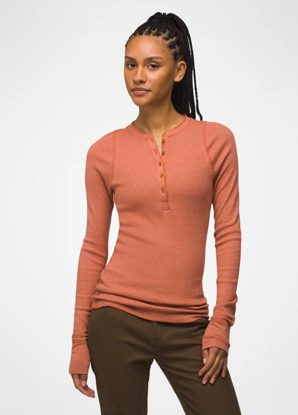 Prana Women s Touchstone Henley Top Terracotta The Shoe Collective