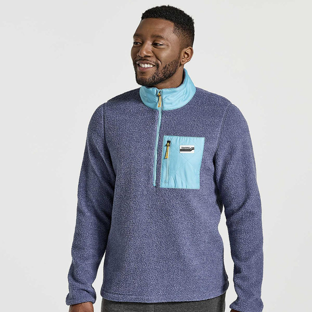 Saucony - Men's Rested Sherpa 1/4 Zip Sodalite Heather pic 1 - The Shoe Collective