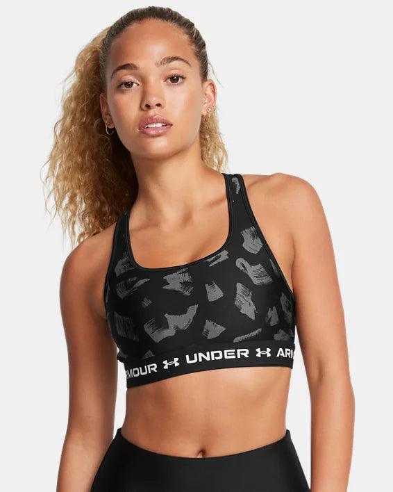 Under Armour - UA Women's Crossback Mid Print sports bra Black Black/Anthracite/White-009 pic 1 - The Shoe Collective