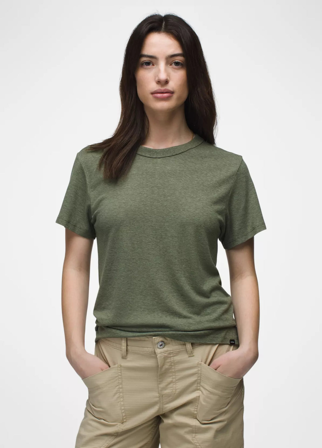 PrAna Women’s Cozy Up Crew Tee Rye Green pic 1 - The Shoe Collective