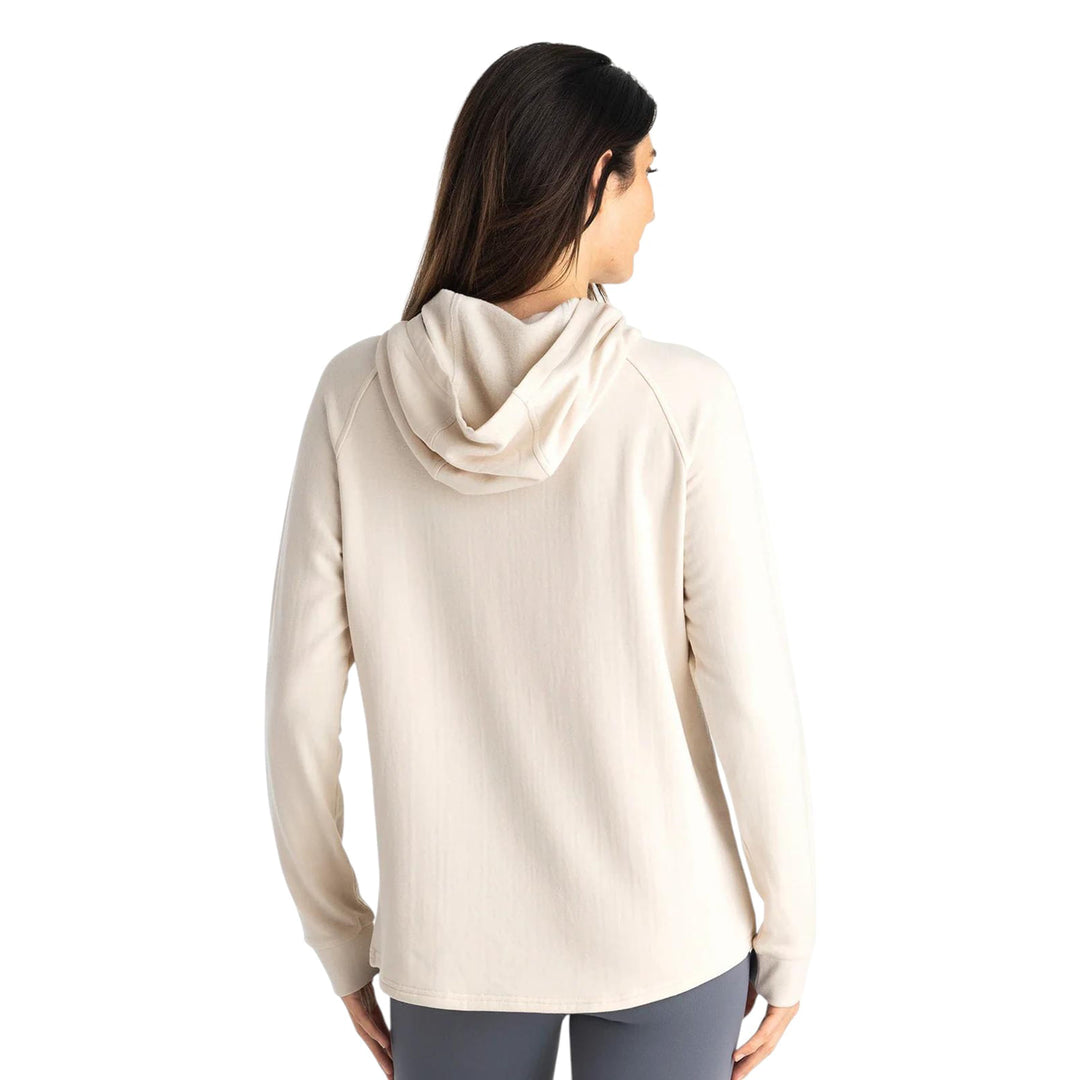 Free Fly Women’s Bamboo Lightweight Fleece Hoodie in Stone — back view