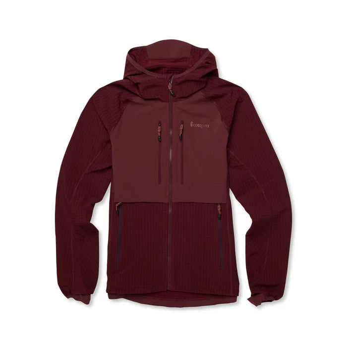 Maroon jacket with a hood on a white background