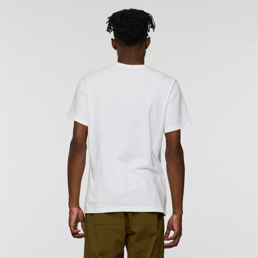 Cotopaxi Bitmap Llama T-Shirt - White - back view man wearing shirt