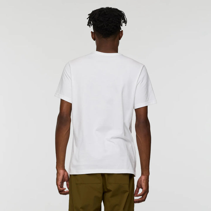Cotopaxi Bitmap Llama T-Shirt - White - back view man wearing shirt