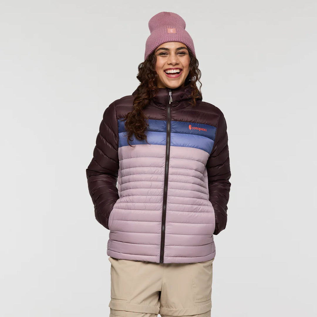 Cotopaxi Womens Fuego Down Hooded Jacket Coffee and Quartz