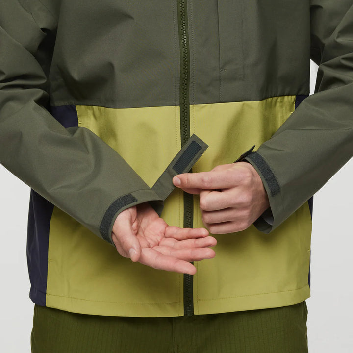 Cotopaxi Mens Cielo Rain Jacket - Fatigue and Lemongrass - sleeve View