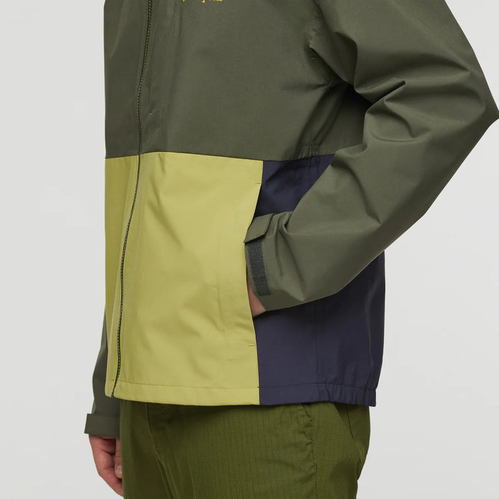 Cotopaxi Mens Cielo Rain Jacket - Fatigue and Lemongrass - pocket View