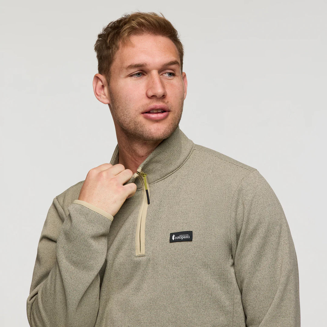 Cotopaxi Mens Envo Fleece Quarter-Zip Pullover Heather Pebble close up