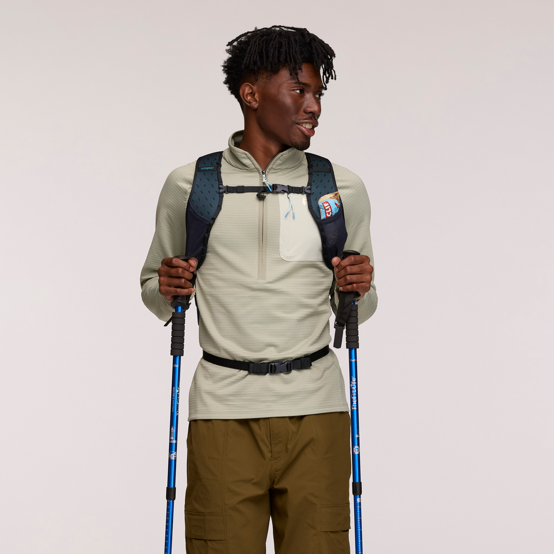 Cotopaxi Elqui 18L Backpack in Carbon and Kale colorways shown from multiple angles - View 8