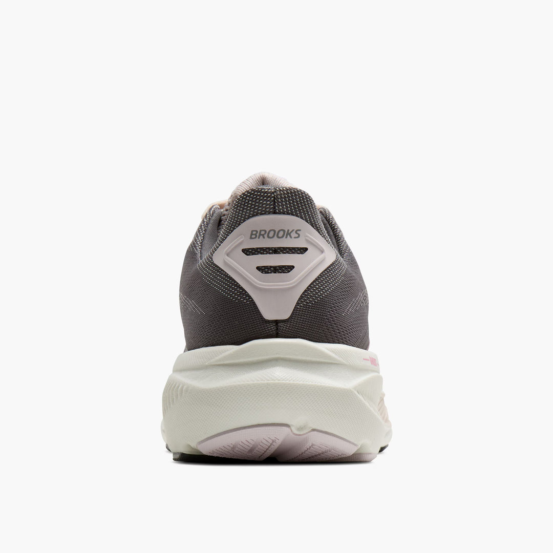 Brooks women's Ghost 17 Running Shoe Poppy Seed/Pink/Bluewash heel view