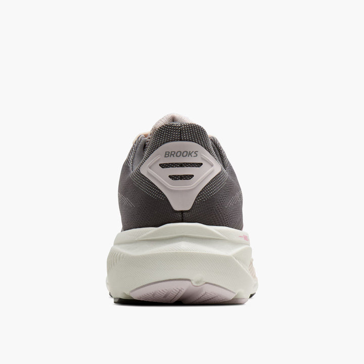 Brooks women's Ghost 17 Running Shoe Poppy Seed/Pink/Bluewash heel view