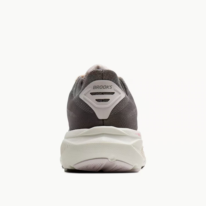 Brooks women's Ghost 17 Running Shoe Poppy Seed/Pink/Bluewash heel view