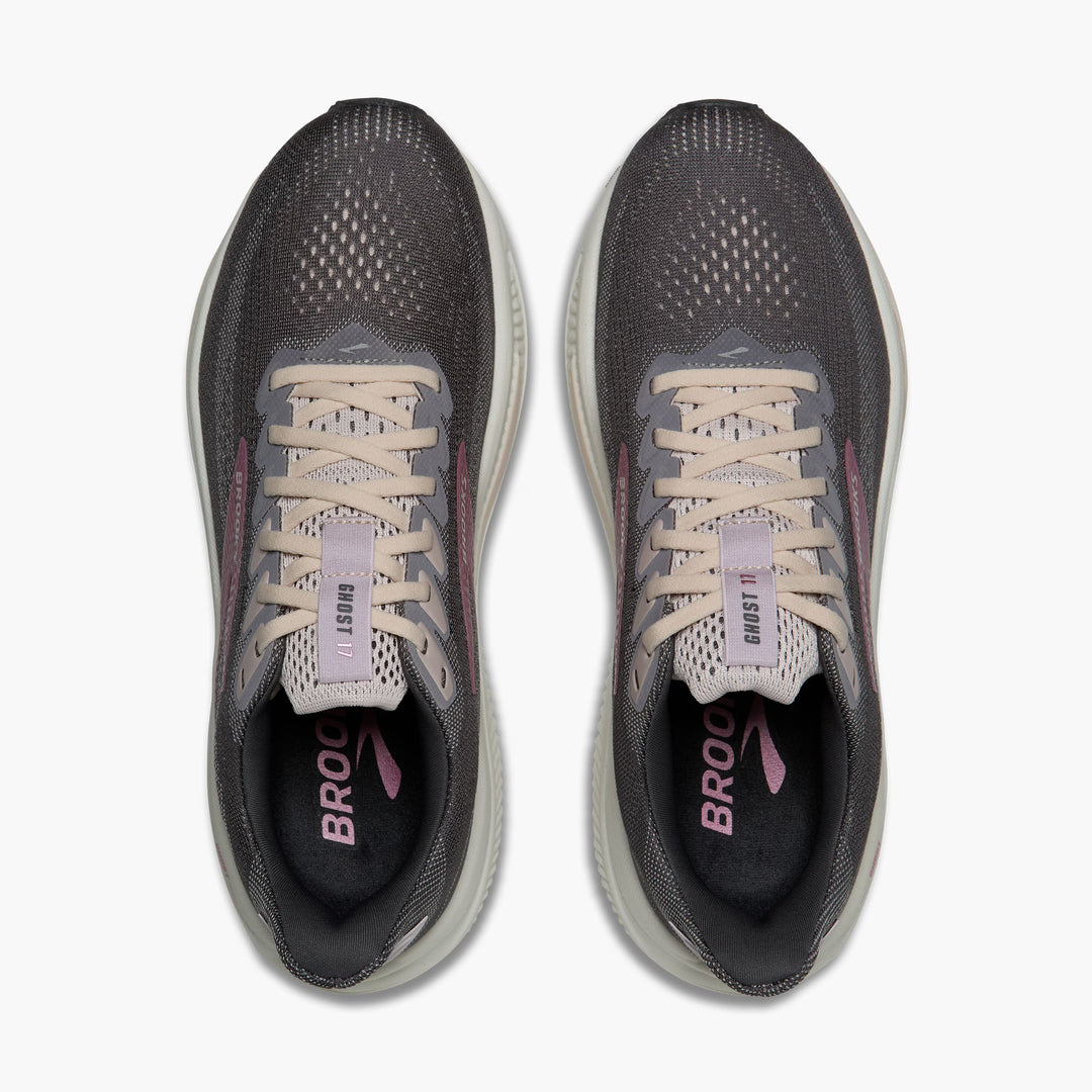 Brooks women's Ghost 17 Running Shoe Poppy Seed/Pink/Bluewash top view