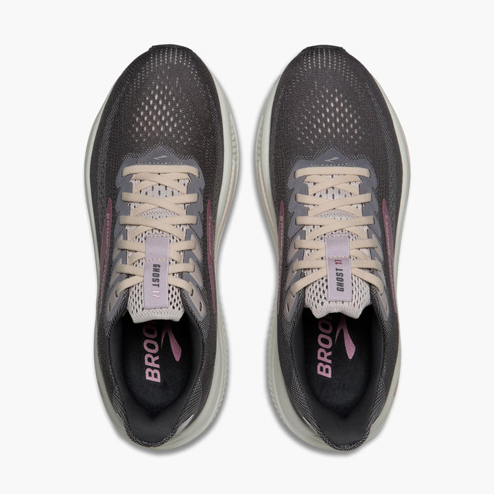 Brooks women's Ghost 17 Running Shoe Poppy Seed/Pink/Bluewash top view