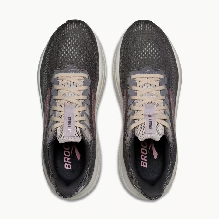 Brooks women's Ghost 17 Running Shoe Poppy Seed/Pink/Bluewash top view