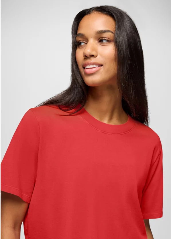 PrAna Women’s Everyday Crop Tee Rose Fire 1