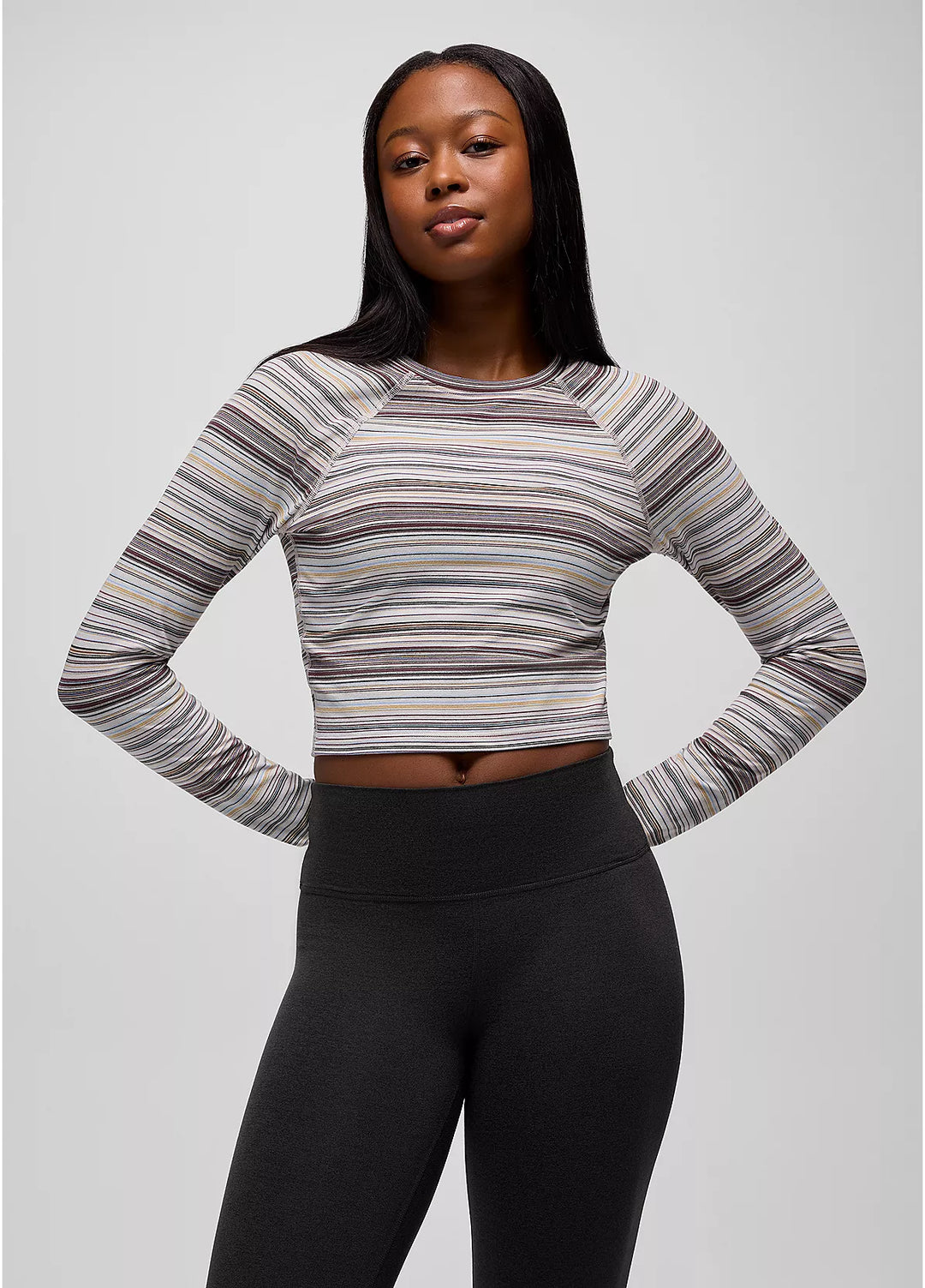 Prana Women's Heavana Long Sleeve Almond Microstripe