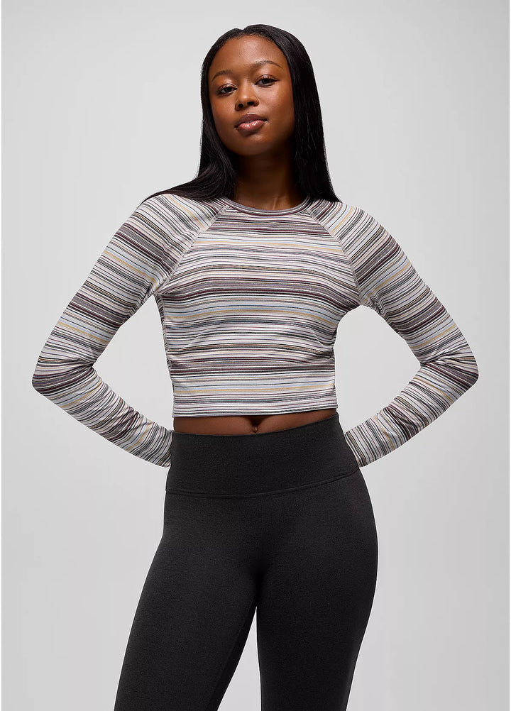 Prana Women's Heavana Long Sleeve Almond Microstripe