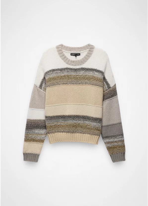 Striped sweater with neutral colors on a white background