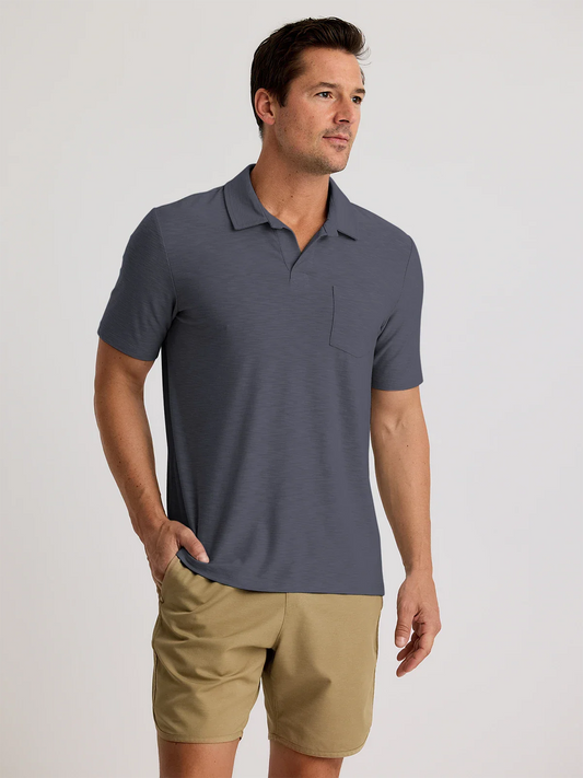 Free Fly Men's Bamboo Slub Polo II Storm Cloud men's bamboo polo shirt front view