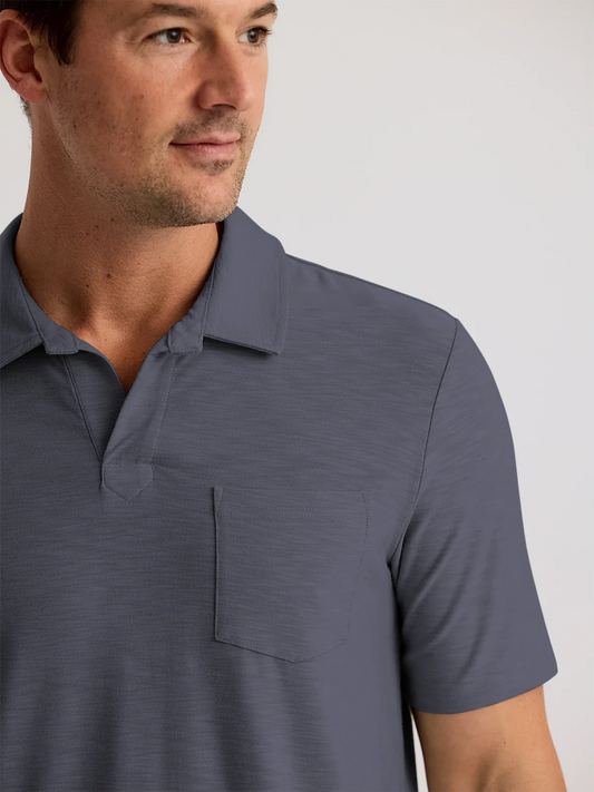 Free Fly Bamboo Slub Polo II Storm Cloud lightweight men's polo side view