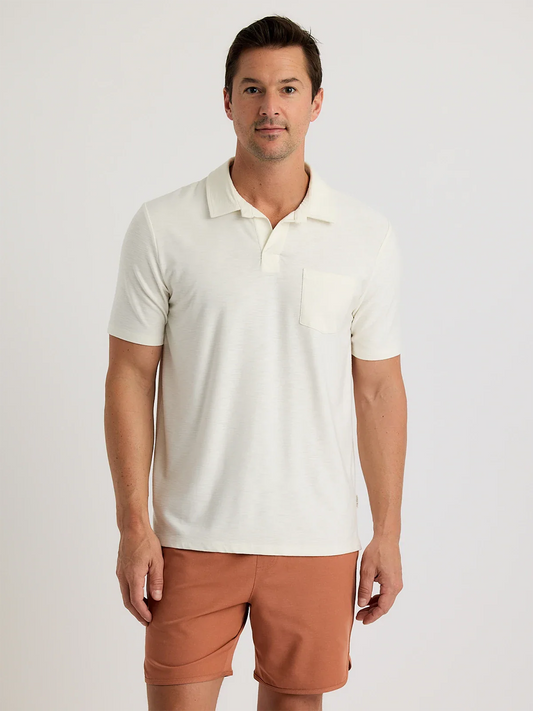 Free Fly Men's Bamboo Slub Polo II Sea Salt men's bamboo polo shirt front view