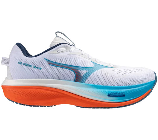Mizuno Men's Wave Rider 30 Running Shoe - White/Blue Jewel