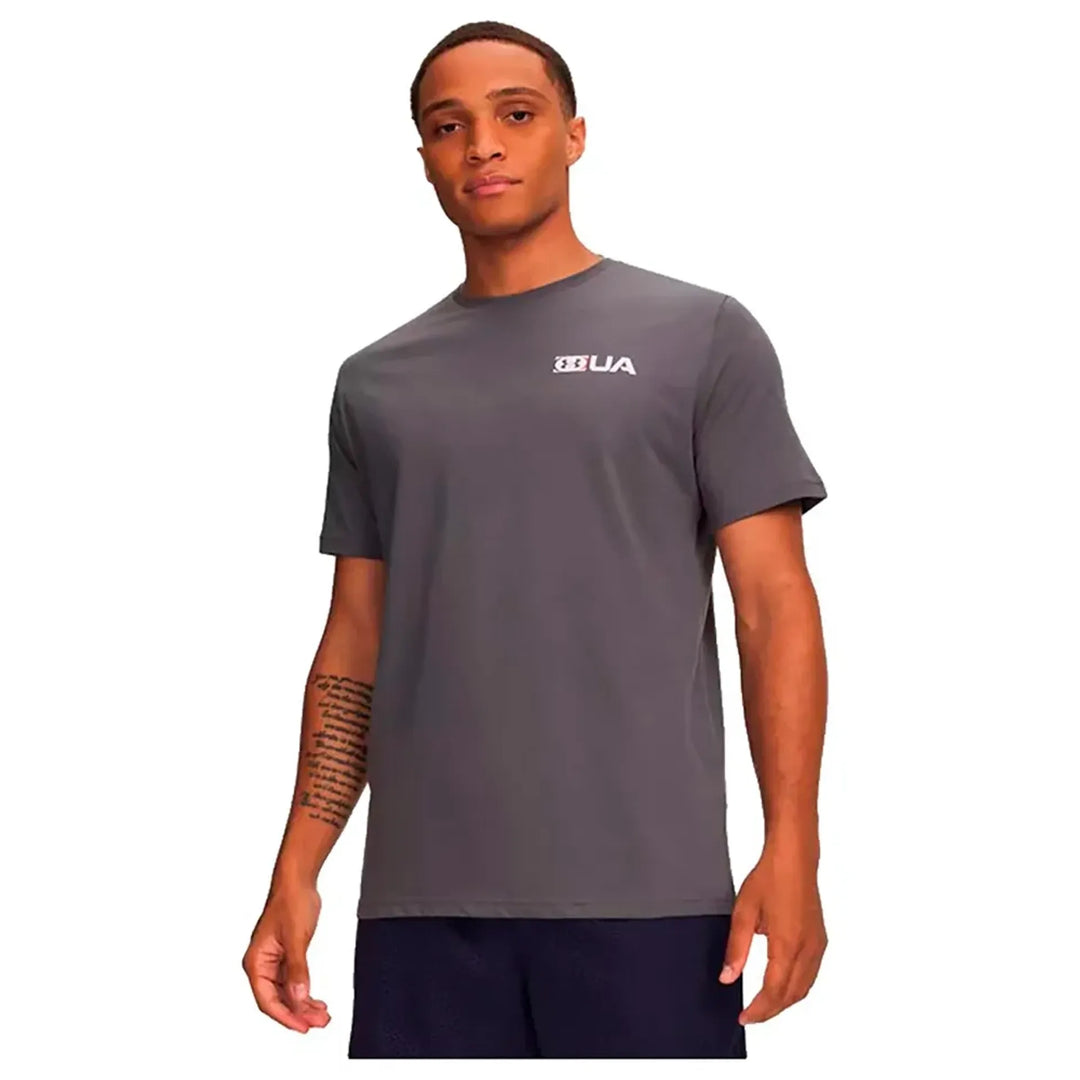Under Armour UA Athletics Logo Mens Short Sleeve - Castlerock White