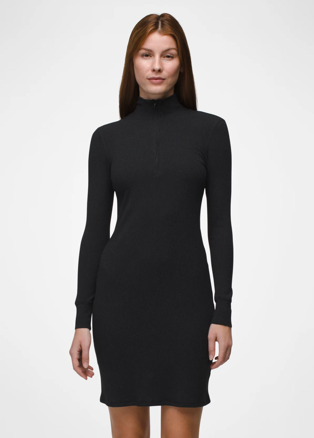 PrAna Women’s Foundation Rib Long Sleeve Dress Black Heather pic 2 - The Shoe Collective