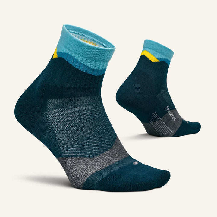 Feetures Trail Max Cushion Quarter Socks - Mountain High Blue 1