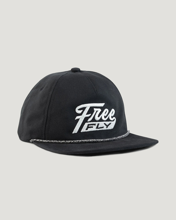 Free Fly Retro Script Flat Brim Hat Black 