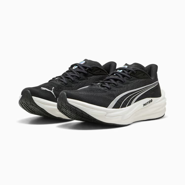 Puma Women's Deviate Nitro 4 Wide Running Shoe - Puma Black/Silver/White 1