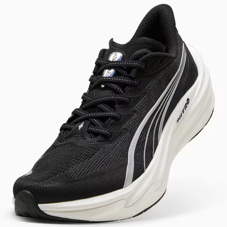 Puma Women's Deviate Nitro 4 Wide Running Shoe - Puma Black/Silver/White 5