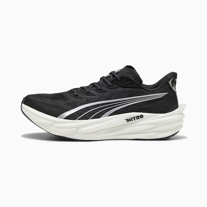 Puma Women's Deviate Nitro 4 Wide Running Shoe - Puma Black/Silver/White 