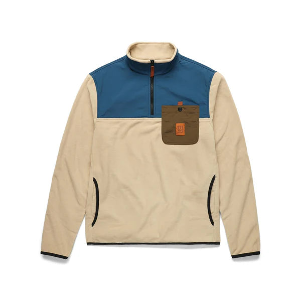 Topo Designs Vista 1/4 Zip Lightweight Fleece M Oatmeal/Pond Blue