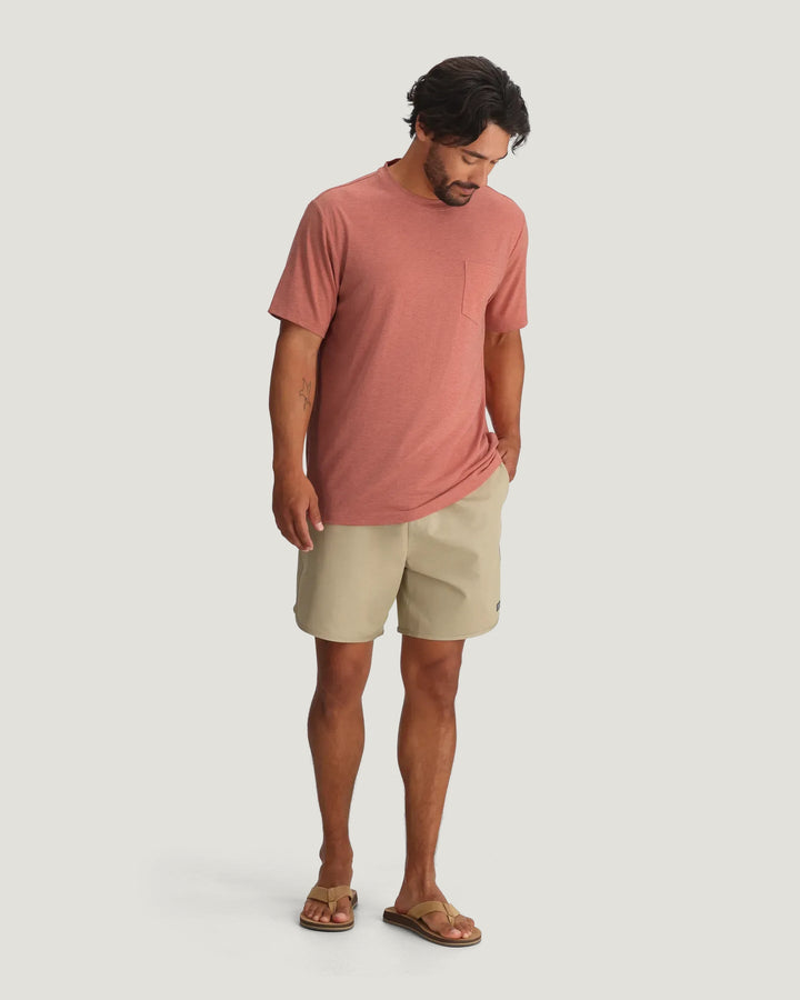 Free Fly Mens Bamboo Flex Pocket Tee in Heather Red Clay - lifestyle view