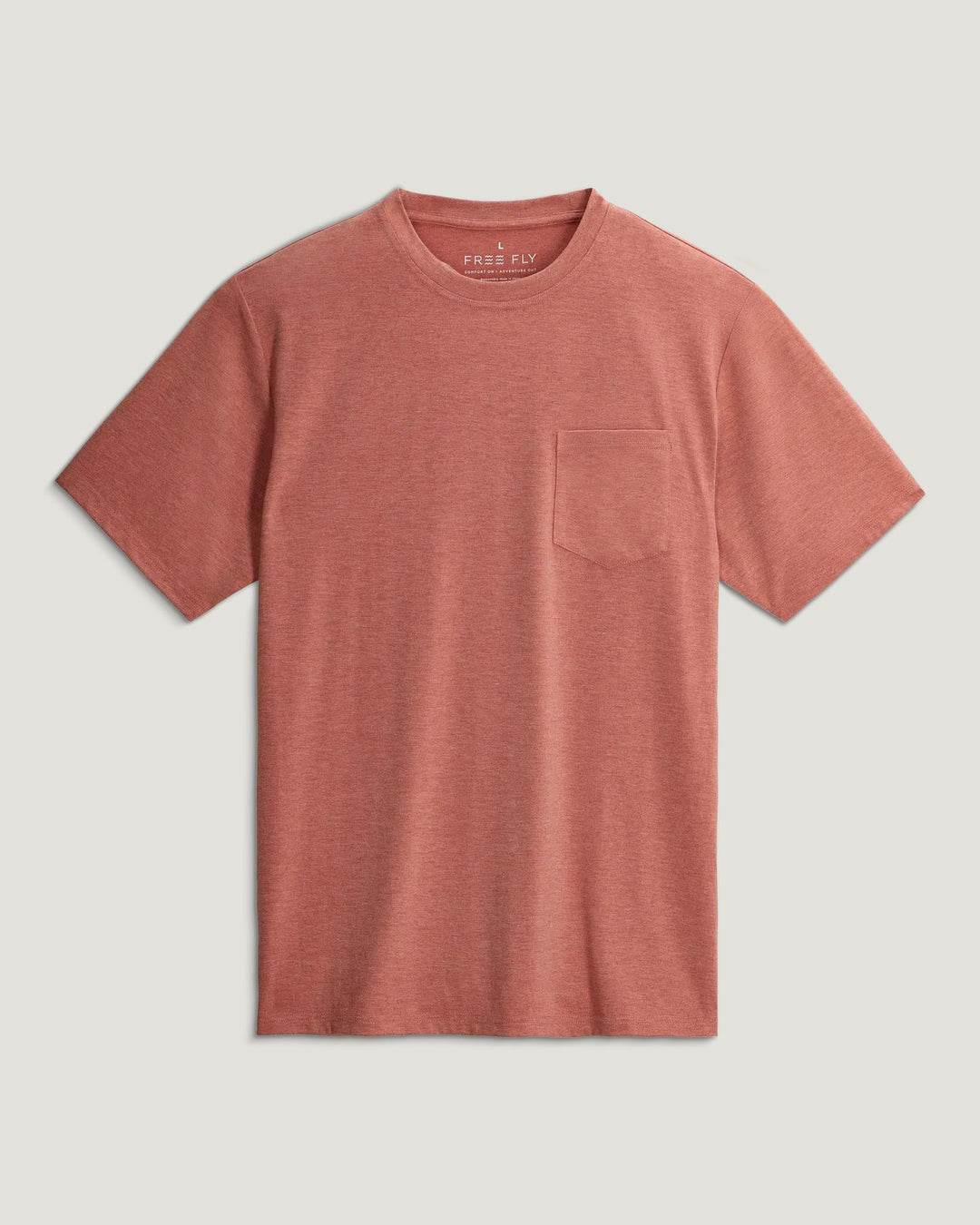 Free Fly Mens Bamboo Flex Pocket Tee in Heather Red Clay - product front