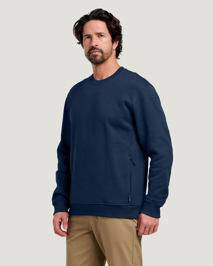 Free Fly Mens Bamboo Northcoast Fleece Crew in True Navy - on model