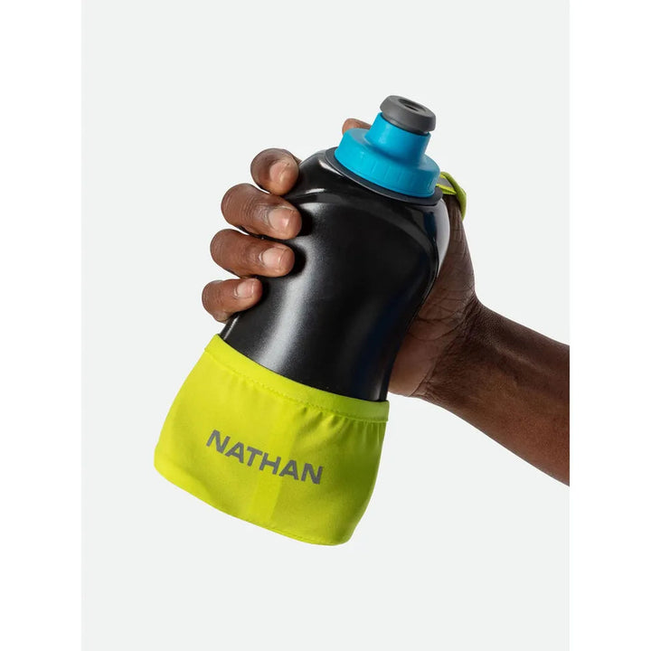 Nathan QuickSqueeze Lite 18 Handheld - Finish Lime Blue Me Away, in hand