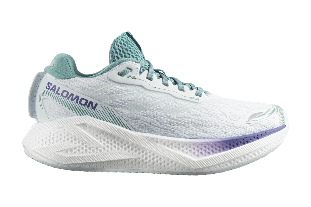 Salomon Women's Aero Glide 4 Running Shoe - Ancient Water/White/Oil Blue side profile view