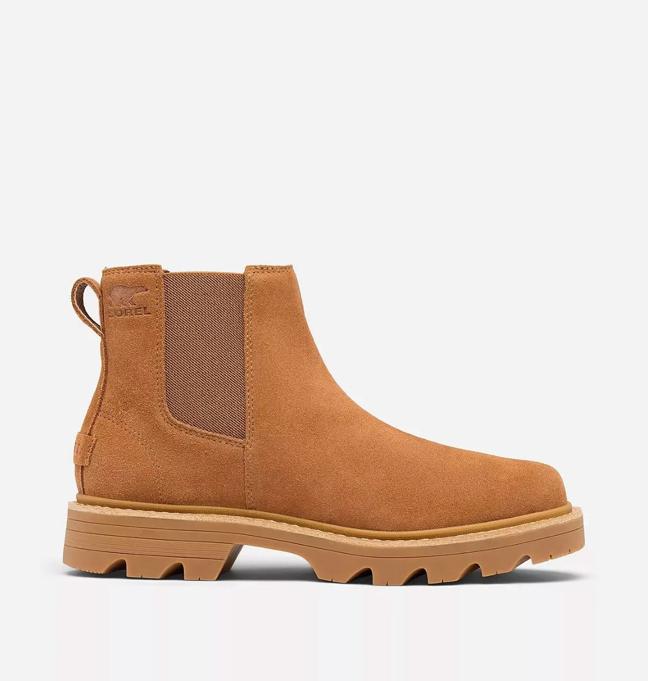 Brown Chelsea boot on a light gray background
