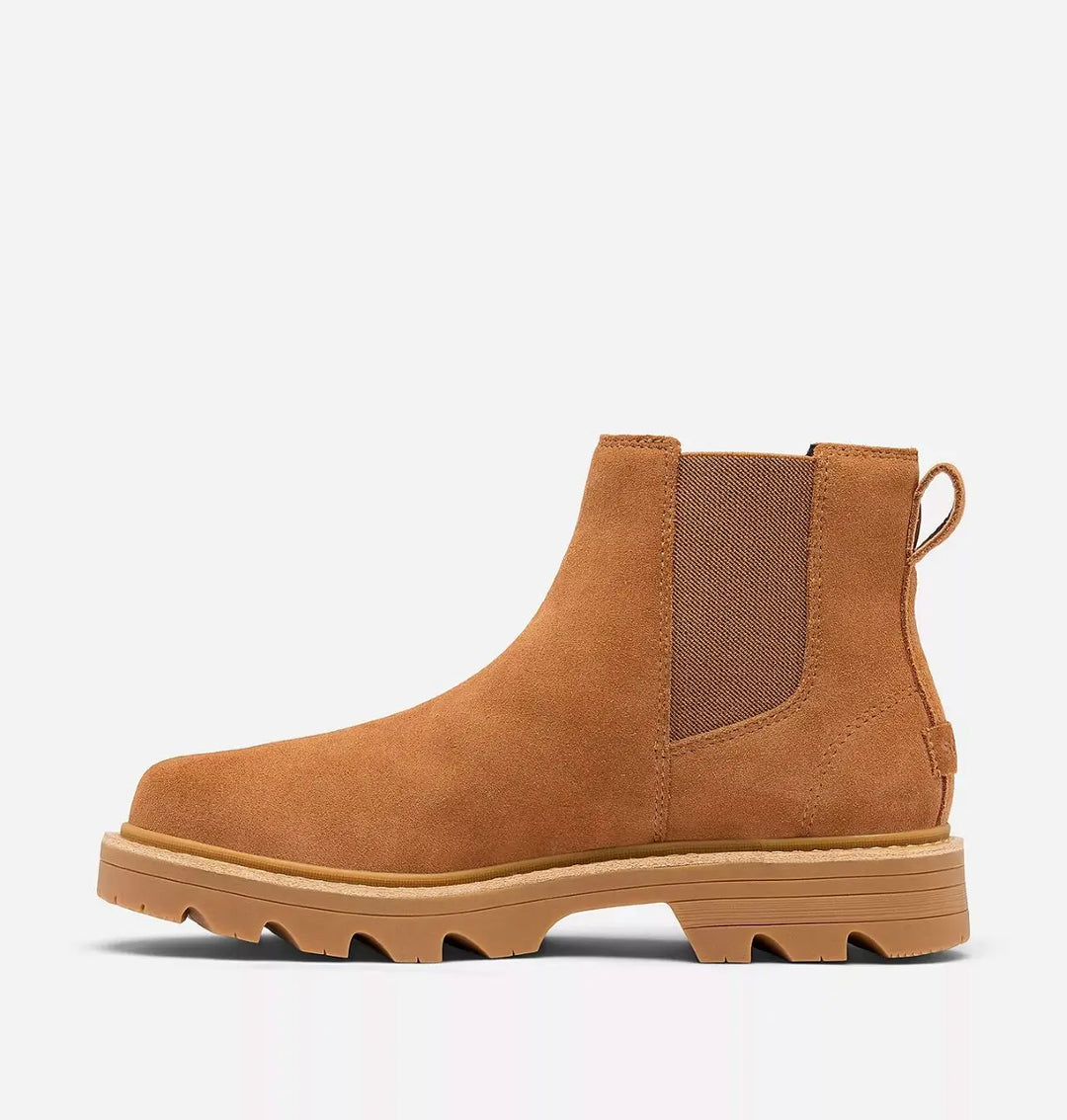 Sorel Revel RD Brown Chelsea boot on a light white  background