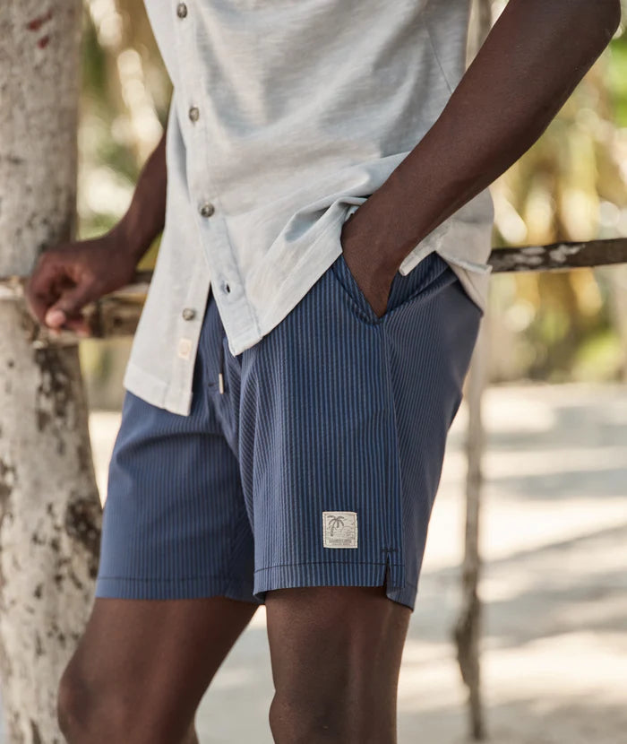 Marine Layer Men's 6" Lined Sport & Swim Short Navy Blue Stripe 5