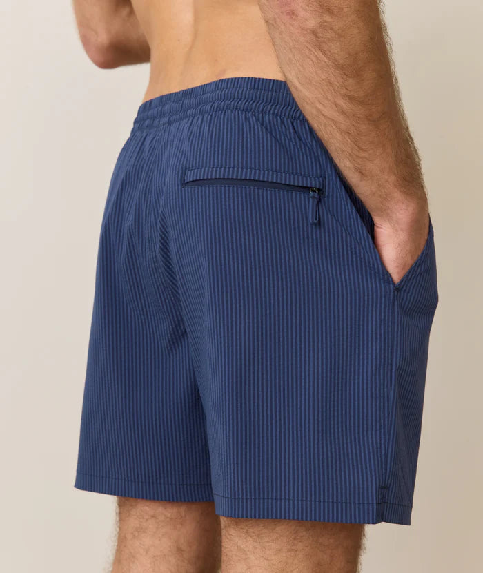 Marine Layer Men's 6" Lined Sport & Swim Short Navy Blue Stripe 3